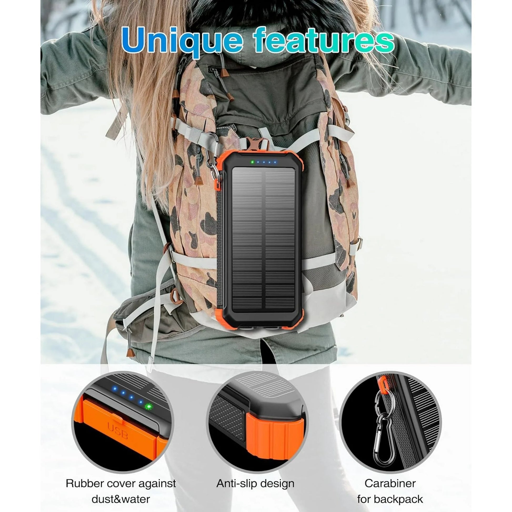 45800Mah Solar Power Bank 15W Fast Charging, Solar Charger Compatible for Iphone, Android Phone