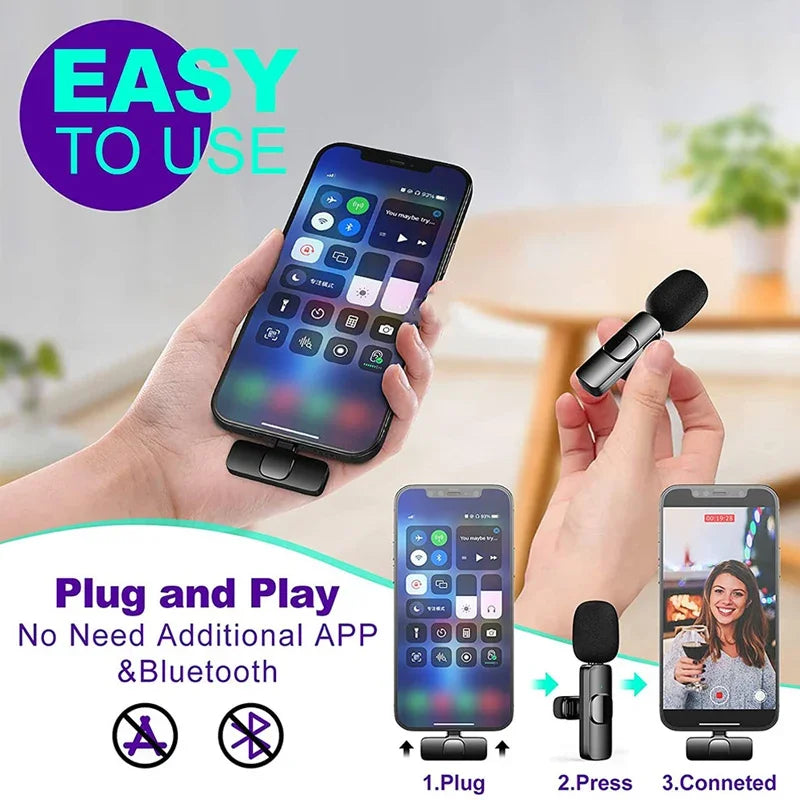 Lavalier Wireless Bluetooth Microphone Portable Audio Video Recording Mini Mic for Live Broadcast Gaming Phone Type-C