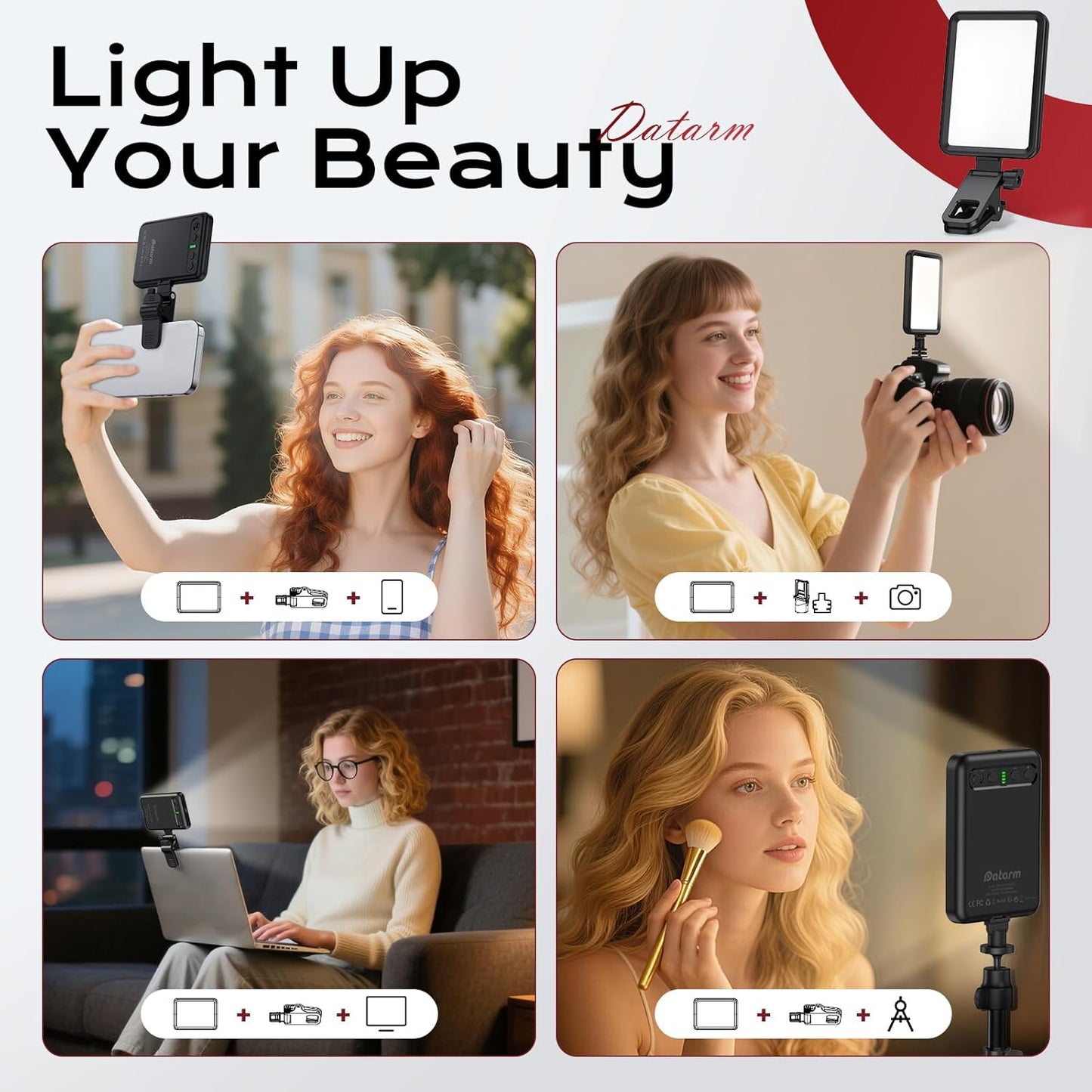 Rechargeable Soft Selfie Light for Phone, Camera, Laptop, 4-14H Battery Portable LED Light for Pictures, Phone Light Clip for Selfie, Vlog, Tiktok, Makeup, Video Conference Black