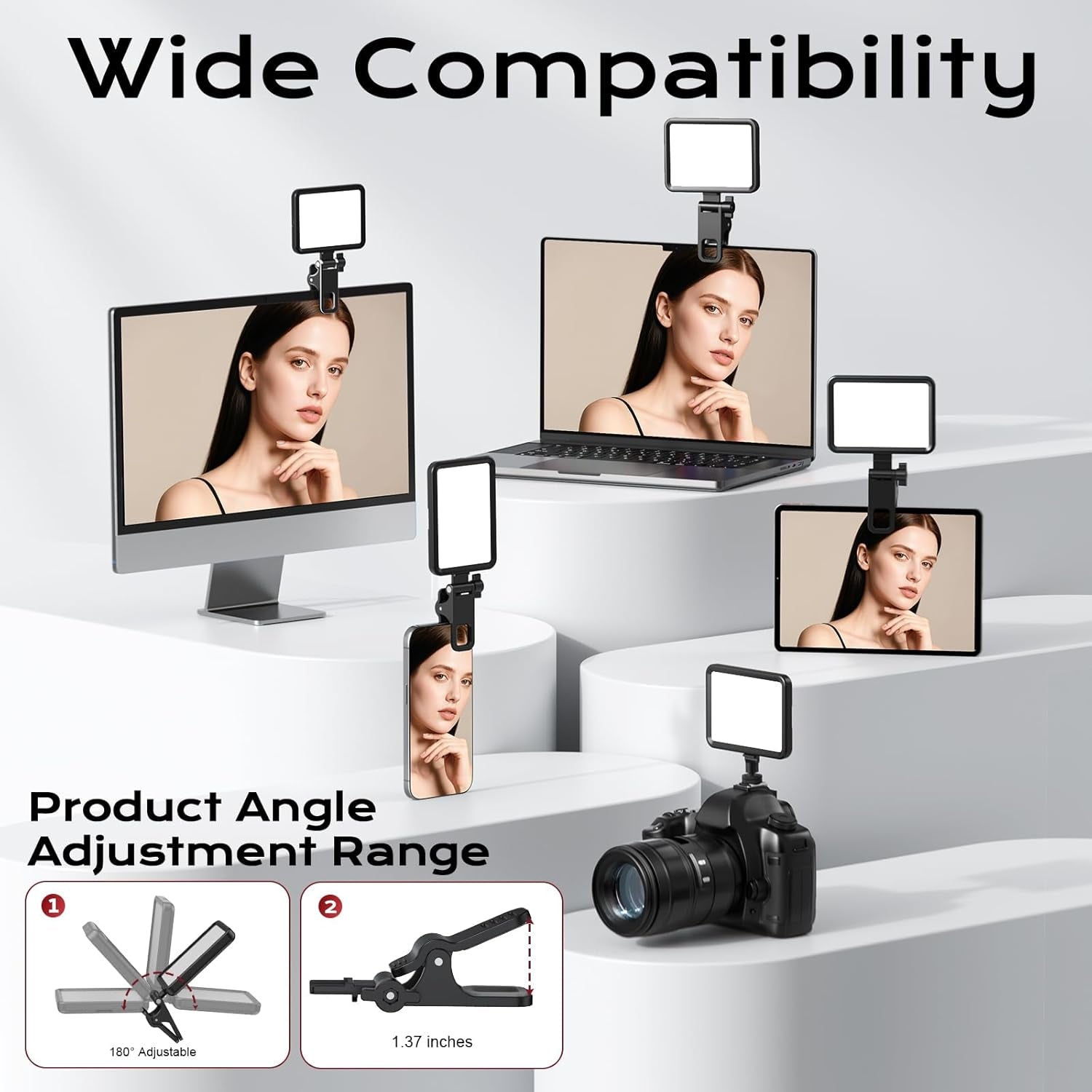 Rechargeable Soft Selfie Light for Phone, Camera, Laptop, 4-14H Battery Portable LED Light for Pictures, Phone Light Clip for Selfie, Vlog, Tiktok, Makeup, Video Conference Black